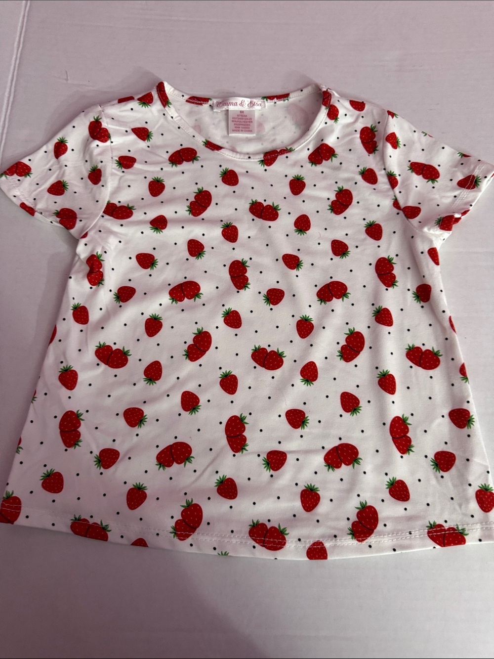 Girls' White Short Sleeve Strawberry Print Tee